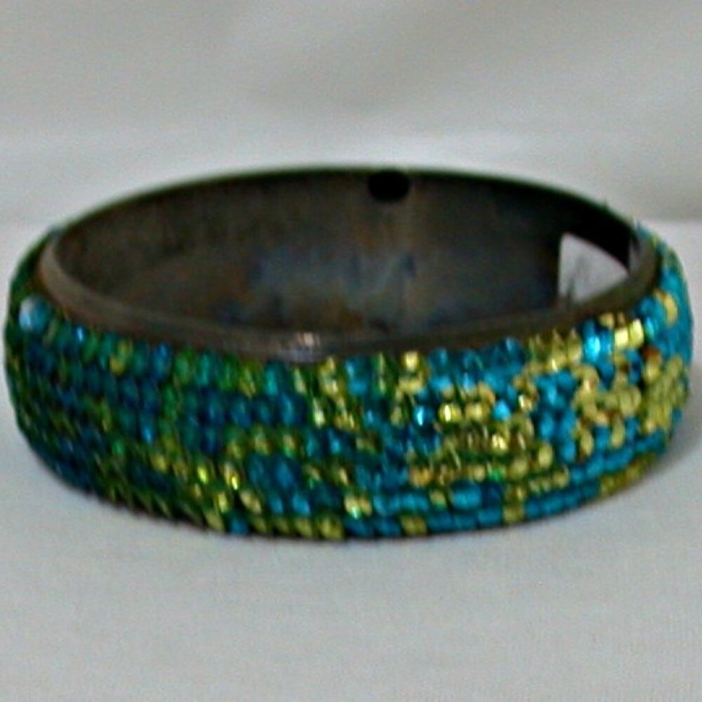 Handmade Vintage Sequin Bangle Bracelets Turquoise & Green